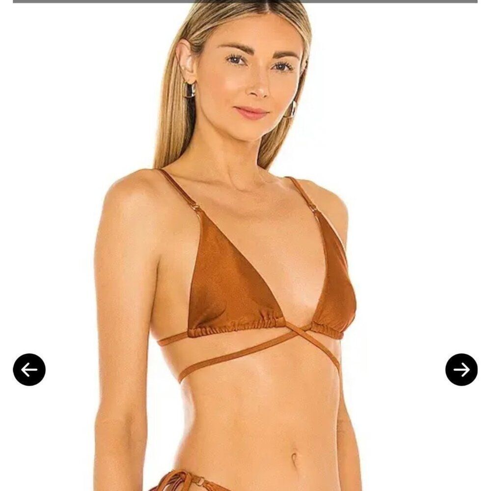 NWT MINKPINK Canyon Wrap Triangle Bikini Top in Gingerbread Brown SZ LG
